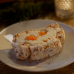 Mary Berry hazelnut meringue roulade with clementine cream recipe on Mary Berry’s Christmas Party