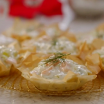 Mary Berry creamy salmon with dill and leek tarts recipe on Mary Berry’s Christmas Party