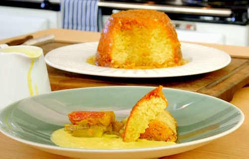 James Martin rhubarb compote with steamed sponge pudding ...
