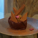 Paul A Young edible chocolate bowl with dark chocolate shuffles, cookie dough and sea salted caramel sauce recipe on Saturday Kitchen