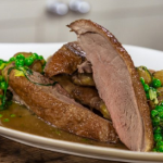 Brian Turner roast duck with peas, onions and herbs recipe on James Martin’s Saturday Morning