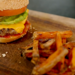 Phil Vickery burger with sweet potato chips recipe on Save Money: Good Diet