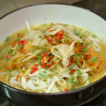 Chris Bavin and Angela Gambling Japanese udon noodle soup recipe on Eat Well For Less?
