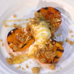 Simon Rimmer Chargrilled Apricots with Almond Creme Frache and Crumble recipe on Sunday Brunch
