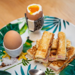 Lisa Faulkner cheese and ham toasty soldiers with Dijon mustard and boiled eggs recipe on John and Lisa’s Weekend Kitchen