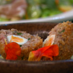 James Golding Brock Eggs with a Peas and Beans Salad recipe on Sunday Brunch