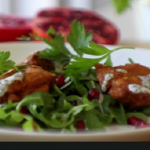 Shelina Permalloo warm falafel salad with pomegranate and yoghurt dressing recipe on John and Lisa’s Weekend Kitchen