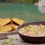 Succotash corn and bean stew with wild garlic cornbread recipe on Hairy Bikers: Route 66