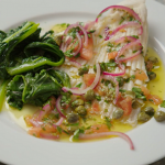 Rick Stein ray fish with spinach and a warm sauce vierge recipe on Rick Stein’s Secret France