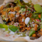 Jamie Oliver homemade mushroom shawarma with preserved lemons, dukkah and flatbreads recipe on Jamie and Jimmy’s Friday Night Feast