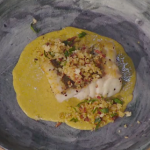 Simon Rimmer Hake with Curried Mussel Sauce and Bacon Crumb recipe on Sunday Brunch