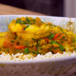 Tom Kerridge low calorie monkfish with red lentils and green beans recipe on James Martin’s Saturday Morning