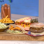 Phil Vickery fancy hot dogs with yellow mustard and crispy onions recipe on This Morning