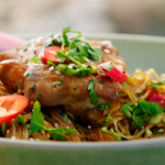 Nadiya Hussain Tray Bake Teriyaki Chicken Noodles with Chilli, Spring Onions and Coriander  Recipe on Nadiya Bakes