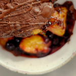 Nadiya Hussain chocolate with soft summer fruit cobbler recipe on Nadiya Bakes