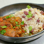 Ainsley Harriott Brown Stew Chicken with with Rice N’ Peas recipe on Ainsley’s Food We Love