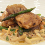Marcus Wareing boned chicken thighs with tarragon, asparagus a mustard and mushroom cream sauce recipe on Masterchef The Porfessionals