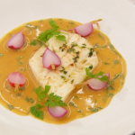 Marcus Wareing plaice fillet with chicken butter sauce and pickled radish recipe on Masterchef The Professionals