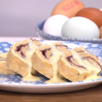 Phil Vickery mum’s jam roly poly with suet, blackcurrant jam and custard recipe on This Morning