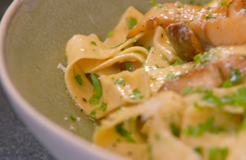 Angela Hartnett tagliatelle pasta with cep mushrooms recipe on Simply