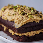 Simon Rimmer chocolate and cola cake with coffee and pistachios recipe on Sunday Brunch
