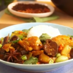 Ching’s red cooked cod and aubergine winter warming stew recipe on Lorraine