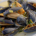 Rick Stein Cornish mussels with sorrel, cider and cream recipe on Rick Stein’s Cornwall