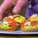 Clodagh McKenna jeweled Irish spuds with trout caviar and fish pie in baked potato recipe on This Morning