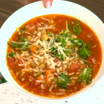Clodagh Mckenna summer Italian minestrone soup with celery, chickpeas and cherry tomatoes recipe on This Morning