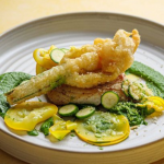 Mike Reid pan fried brill with courgettes and macadamia nuts recipe on Sunday Brunch
