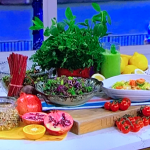 Clodagh Mckenna feel good food with prawn courgetti, daily happy juice and salad recipe on This Morning