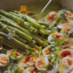Jamie Oliver asparagus with smoky bacon croutons and Dijon mustard recipe
