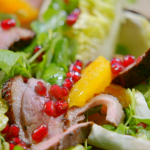 Ainsley Harriott Allspice Honey Duck with Chicory, Orange and Pomegranate Salad recipe on Ainsley’s Good Mood Food