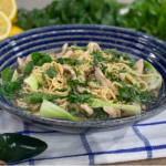 Clodagh Mckenna chicken noodle soup with chestnut mushrooms, lemongrass and green chilli recipe on This Morning