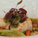 Monica Galetti monkfish with a pea and bacon ragout recipe on Masterchef The Professionals