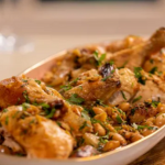 John Torode and Lisa Faulkner roast chicken with orzo, new potatoes and butterbeans recipe on John and Lisa Weekend Kitchen