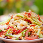 Nadiya Hussain Thai cucumber salad with prawns, peanuts and a citrus dressing recipe on Nadiya’s Fast Flavours