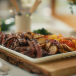 Mary Berry thyme bavette steak with new potatoes, tomatoes and spinach recipe on Love To Cook