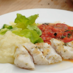 Rick Stein monkfish tail with roasted red pepper sauce and olive oil mash recipe on Rick Stein’s Cornwall