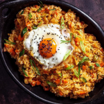 Judy Joo kimchi fried rice with bacon and eggs recipe on Sunday Brunch