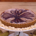 Ruby Bhogal red wine poached pear and chocolate frangipane tart recipe on Steph’s Packed Lunch
