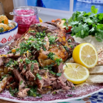 John Torode spicy lamb kebabs with lamb shoulder, flatbread, chickpeas, potatoes and yoghurt recipe on This Morning