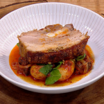 Simon Rimmer slow cooked pork belly with potatoes, chorizo and black pudding recipe on Steph’s Packed Lunch
