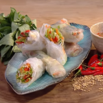 Kwoklyn Wan summer rolls with vermicelli noodles and sea bass recipe on Steph’s Packed Lunch