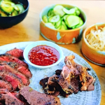 Jeremy Pang Korean BBQ beef (rib-eye, short rib and flank steaks) with banchan (Korean side dishes) on Jeremy Pang’s Asian Kitchen