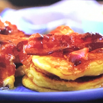 Benjamina’s ricotta pancakes with maple butter and crispy bacon recipe on Lorraine