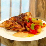 Paul Ainsworth piri piri spatchcocked chicken with pepper, tomatoes and chipotle mayonnaise recipe on Saturday Kitchen