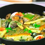 Omar Allibhoy hake in parsley and green peas sauce recipe on Sunday Brunch