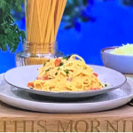 Clodagh Mckenna classic carbonara with bacon and Parmesan cheese recipe on This Morning