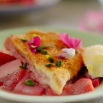 Nadiya Hussain rhubarb and strawberry scone bake with rose petals and cardamom recipe Nadiya’s Everyday Baking